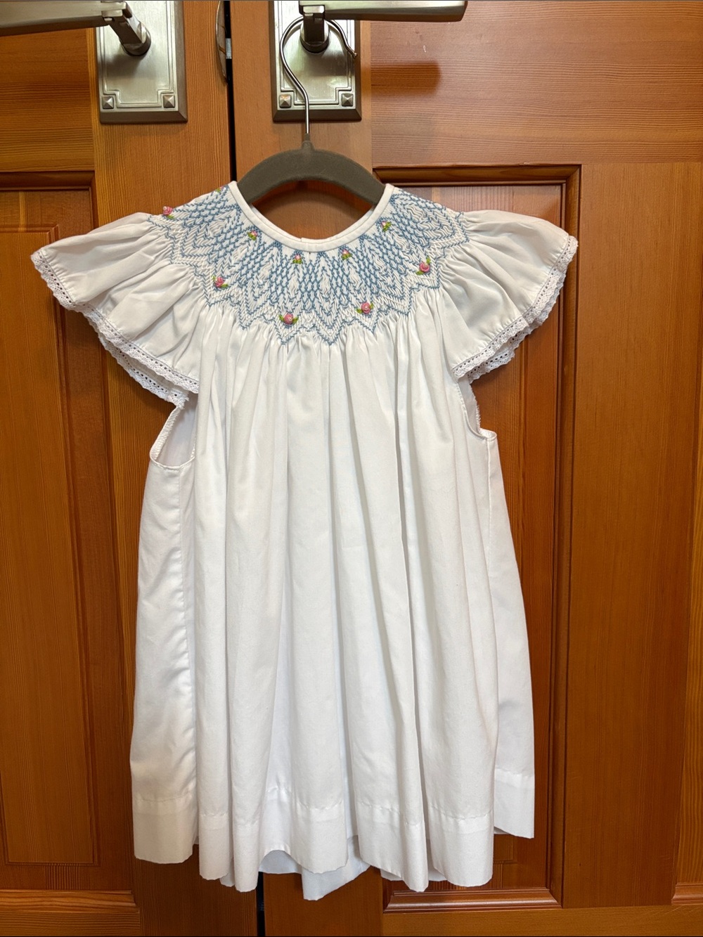Remember Nguyen White Smocked Tunic Blue & Pink Embroidery Size 6